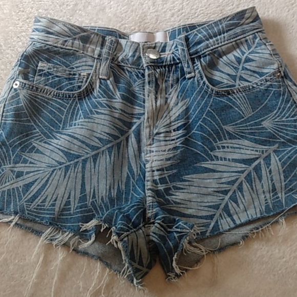Current/Elliott Denim High Waist Tropical Palm Print Shorts - Picture 3 of 7